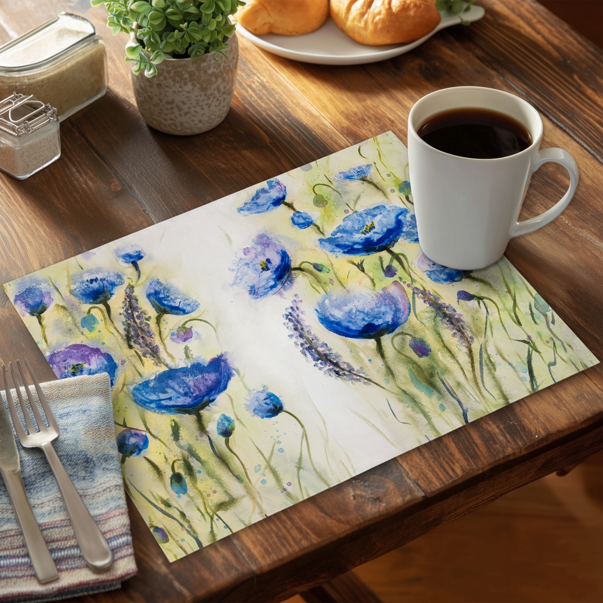Picture of Begin Home Decor C4PP141800UKSH 14 x 18 in. Blue Garden Polyester Placemat for Stylish Home Decor - Set of 4