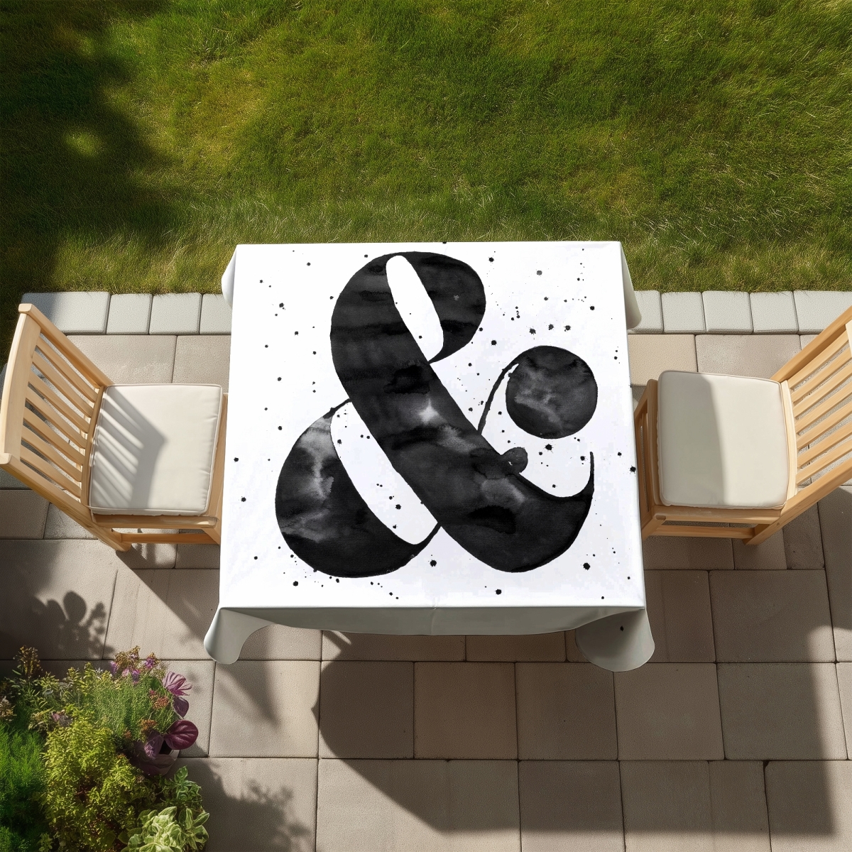 Picture of Begin Home Decor C1TC58589130QW 58 x 58 in. Ampersand Object Black Monochrome Tablecloth - Indoor & Outdoor
