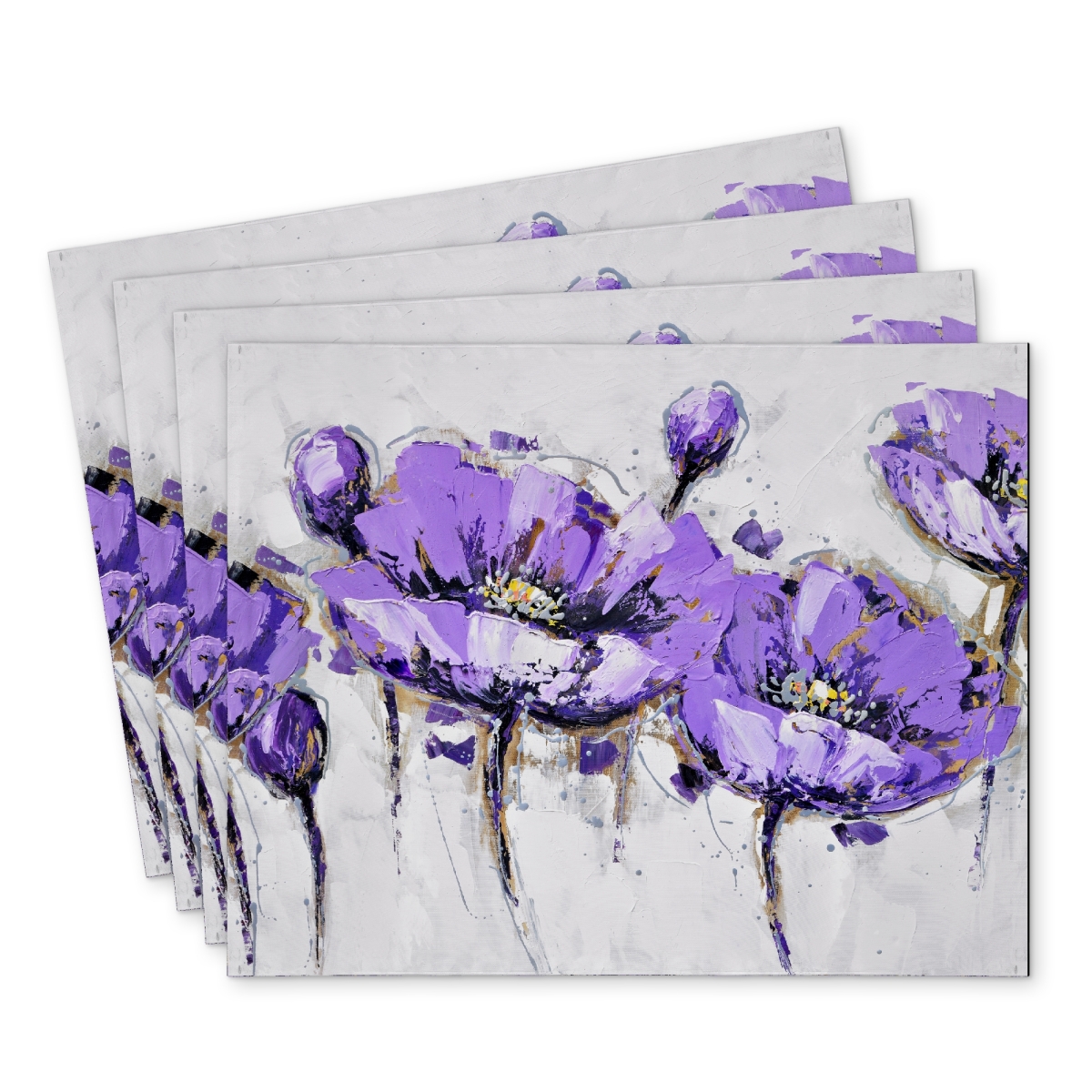 Picture of Begin Home Decor C4PP14185EP3SZ 14 x 18 in. Abstract Purple Flowers Polyester Placemat - Home Decor - Set of 4
