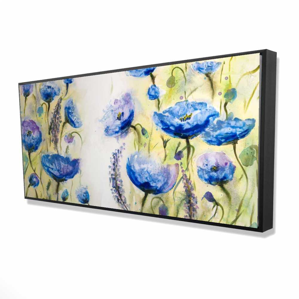 2081-2448-FL107 24 x 48 in. Blue Garden - Framed Canvas for Home Decor - Floral Art