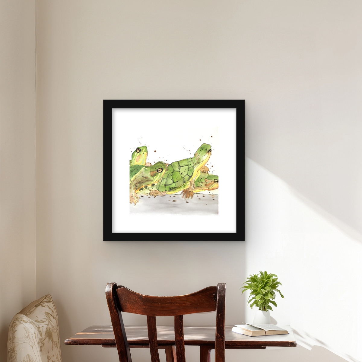C1FM1616WKMFFT 16 x 16 in. Small Aquatic Turtles Wall Art - Wildlife Livingroom Print for Decor