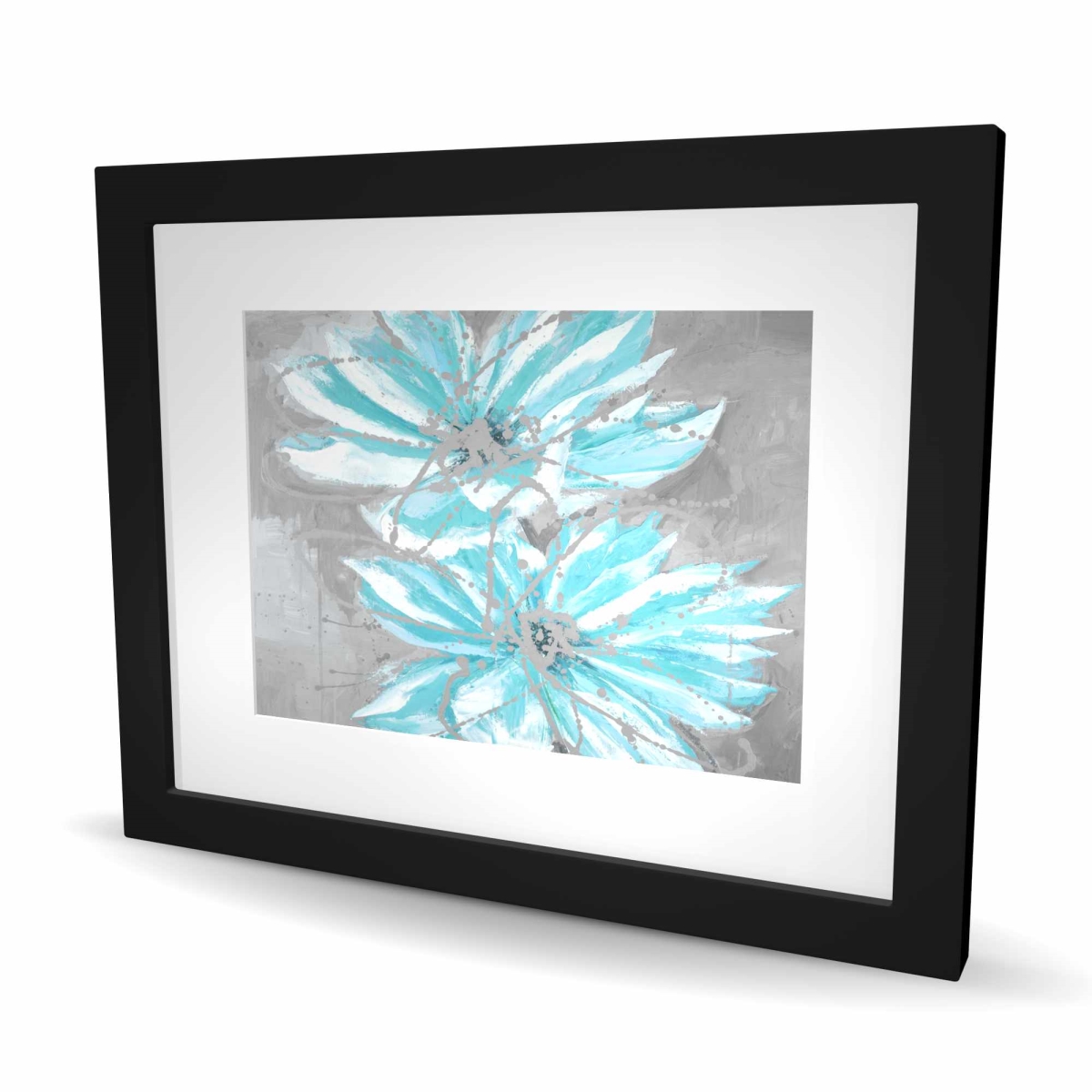 C1FM1620RB5YGW 16 x 20 in. Two Little Abstract Blue Flowers Wall Art - Framed Botanical Print