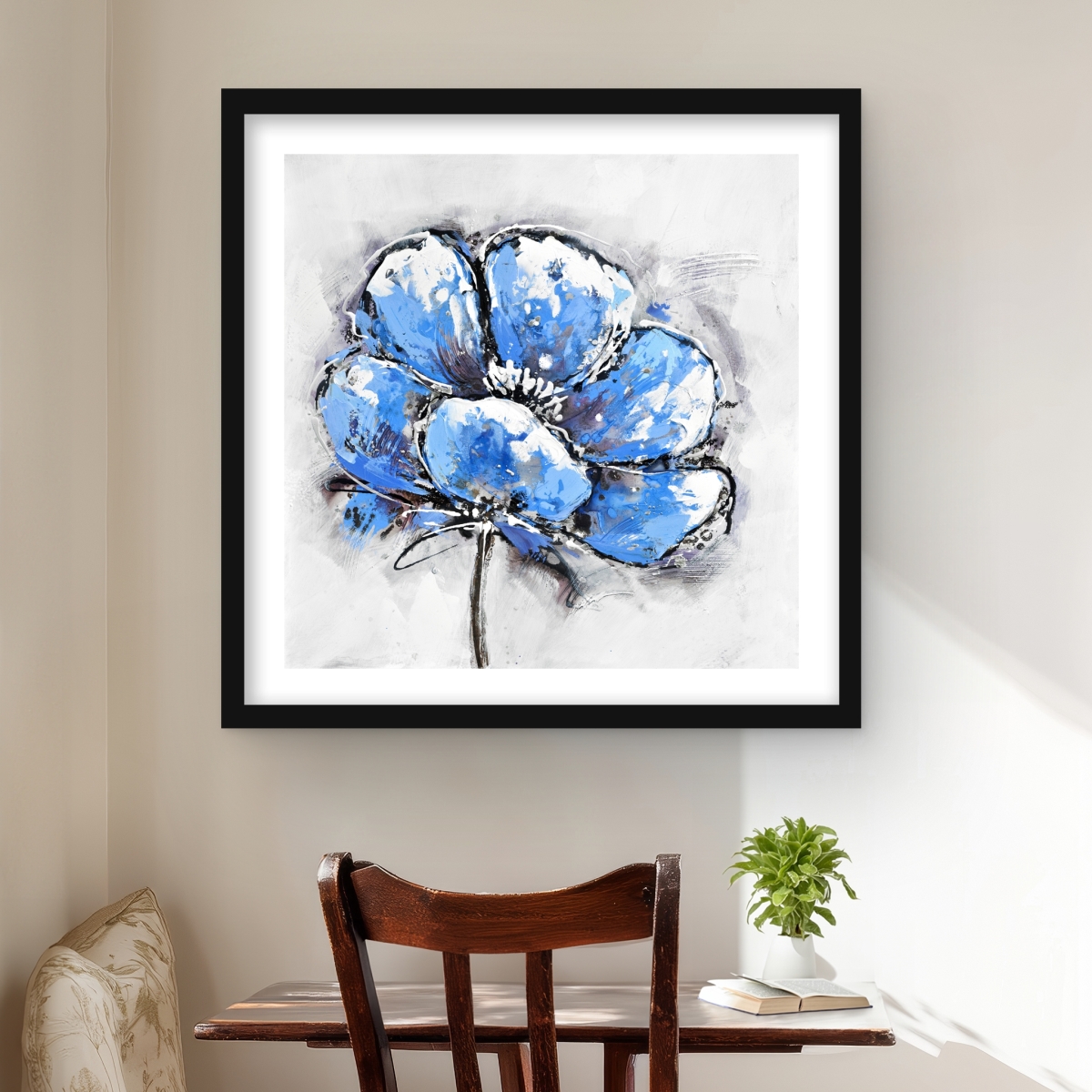 C1FM2424WBNAEJ 24 x 24 in. Abstract Blue Petals Wall Art - Framed Botanical Print for Home Decor