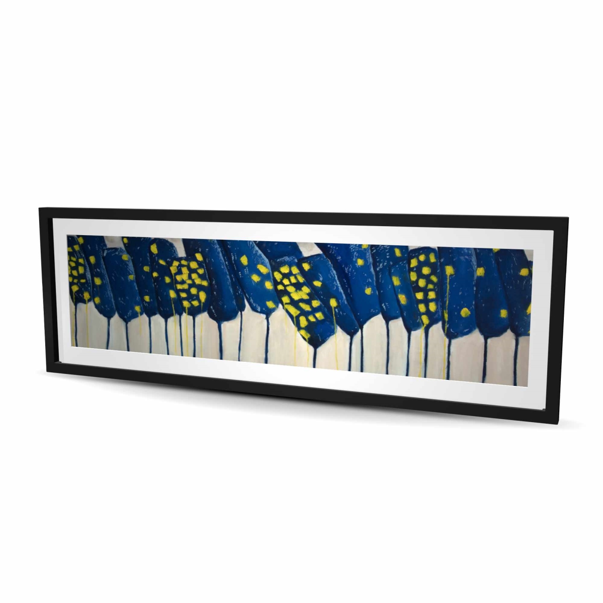 C1FM2060ZJWATQ 20 x 60 in. Abstract Blue Flowers - Framed Matted Print Wall Art for Home Decor