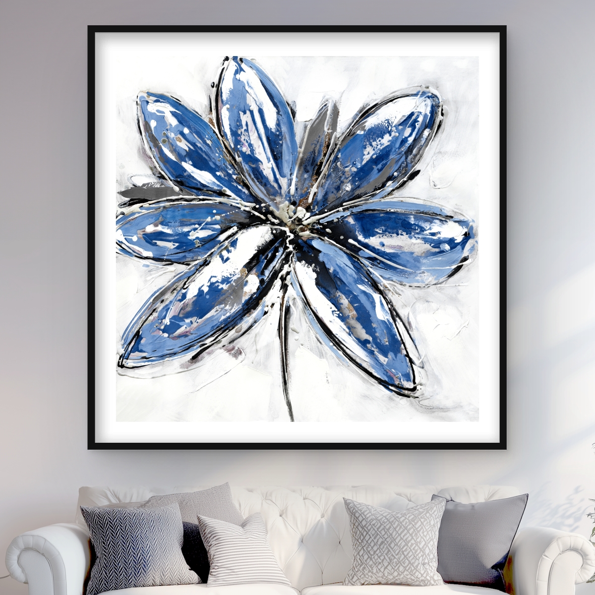 C1FM4848EQQ414 48 x 48 in. Blue Petal - Classic Blue Floral Framed Print Wall Art for Home Decor