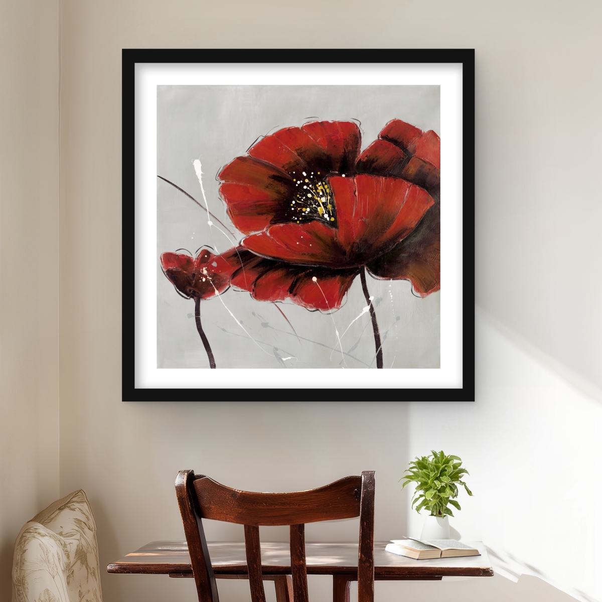 C1FM24247MJGU5 24 x 24 in. Red Poppy Flowers Framed Matted Print Wall Art - Office Decor Art