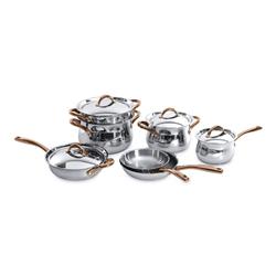 Berghoff 1111004 Ouro 18 - 10 Stainless Steel Cookware Set With Rose Gold Coated Handles - 11 Piece
