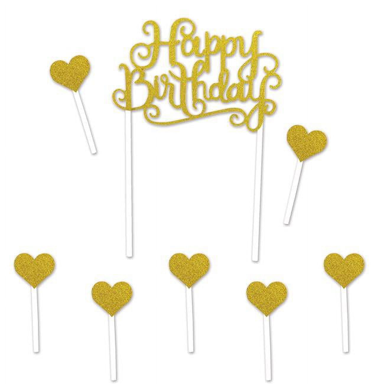 Beistle 52216 Happy Birthday Cake Topper, Gold - Pack Of 12