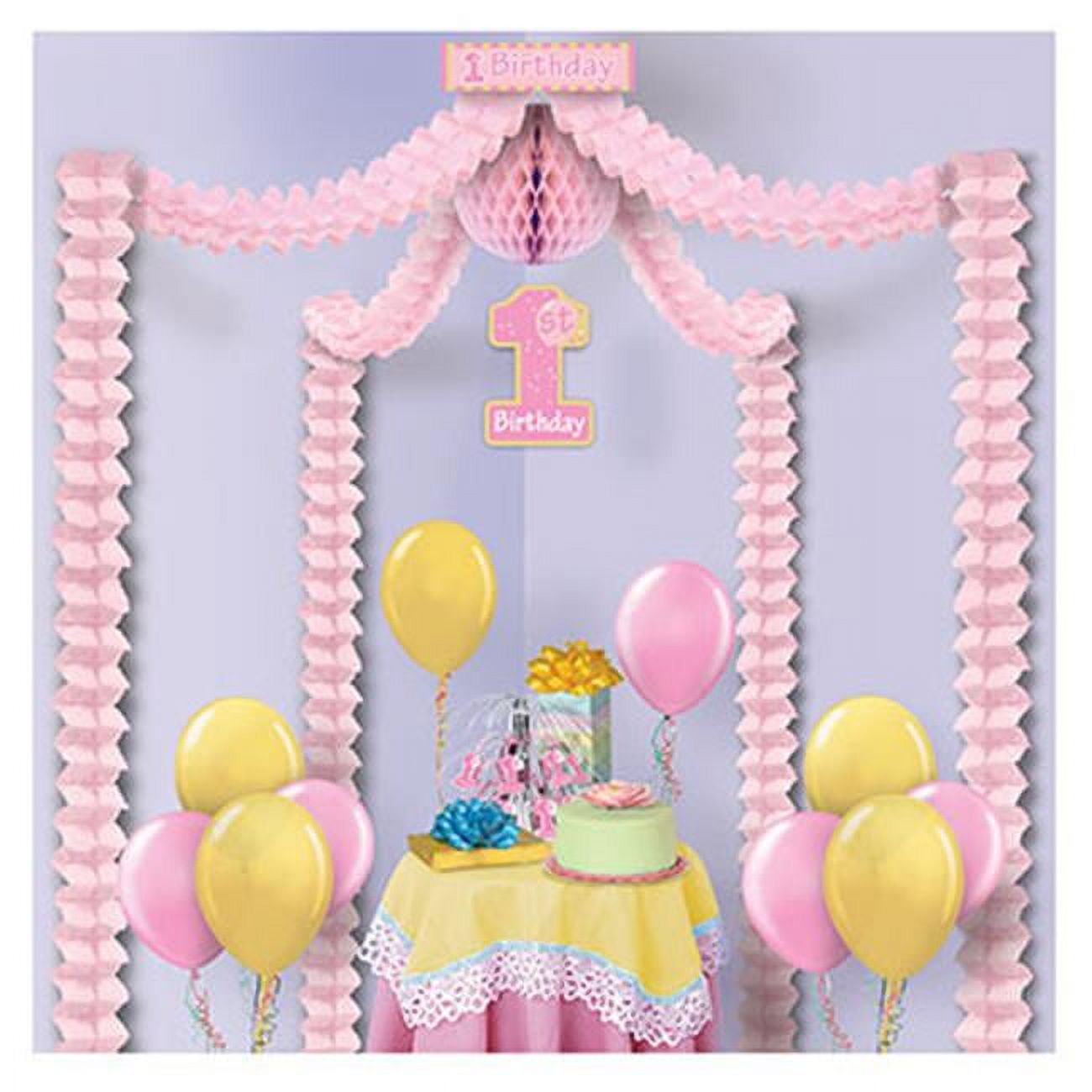 59244-p 1st Birthday Party Canopy - Pink, Yellow & White, Pack Of 6 - Multicolor