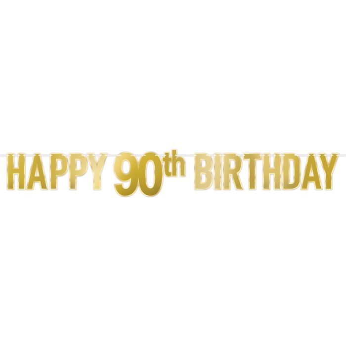 Beistle 53942-90 7.75 in. x 5 ft. Foil Happy 90th Birthday Streamer, Gold