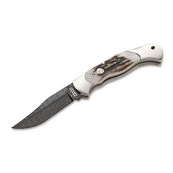 112116dam Scout Stag Damascus Pocket Knife - Brown