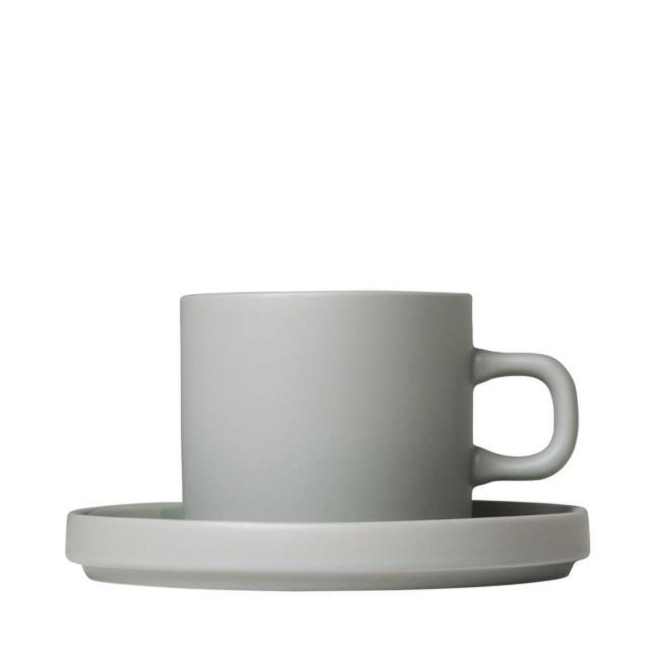 63911 7 Oz Mio Coffee Cups With Saucers, Mirage Grey - Set Of 2