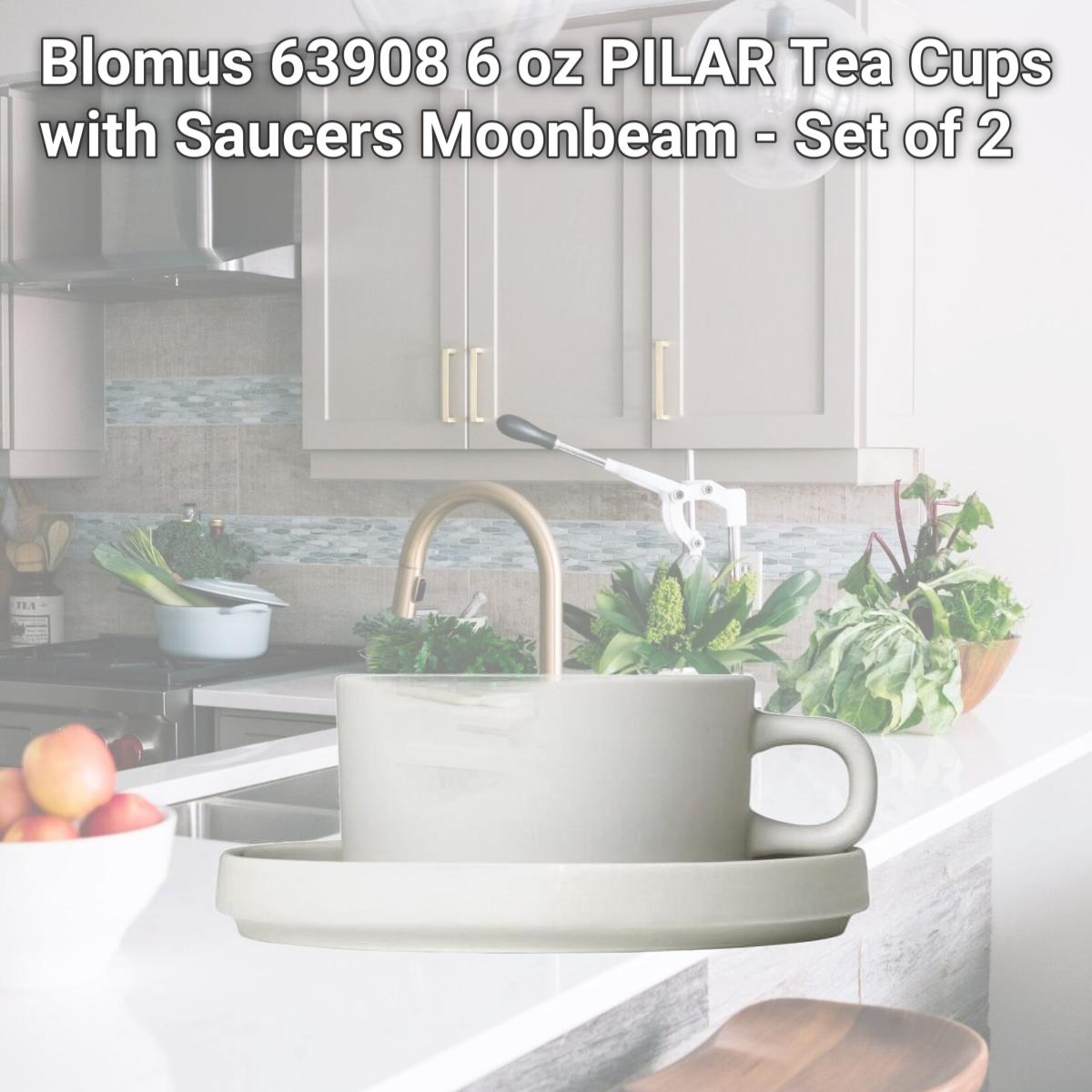 Picture of Blomus 63908 6 oz PILAR Tea Cups with Saucers  Moonbeam - Set of 2