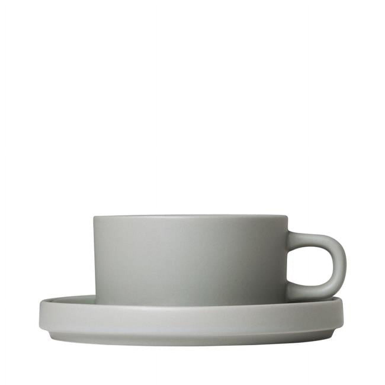 63912 6 Oz Mio Tea Cups With Saucers, Mirage Grey - Set Of 2