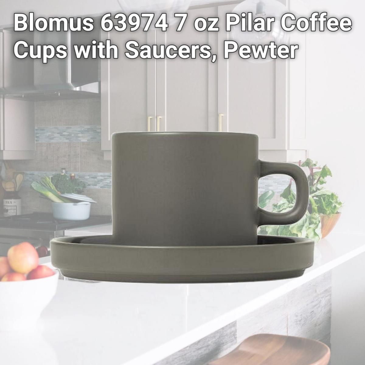Picture of Blomus 63974 7 oz Pilar Coffee Cups with Saucers, Pewter