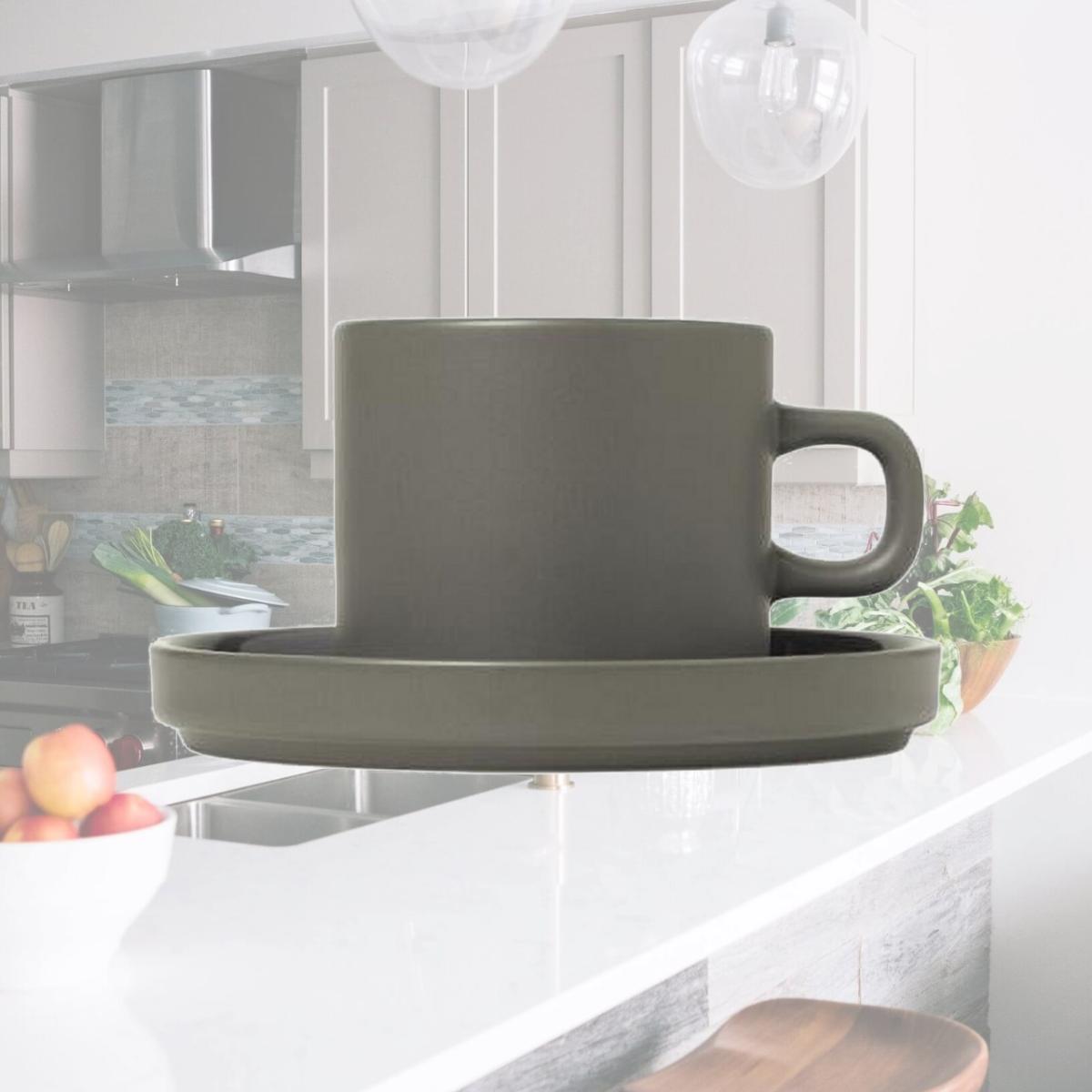 Picture of Blomus 63974 7 oz Pilar Coffee Cups with Saucers, Pewter
