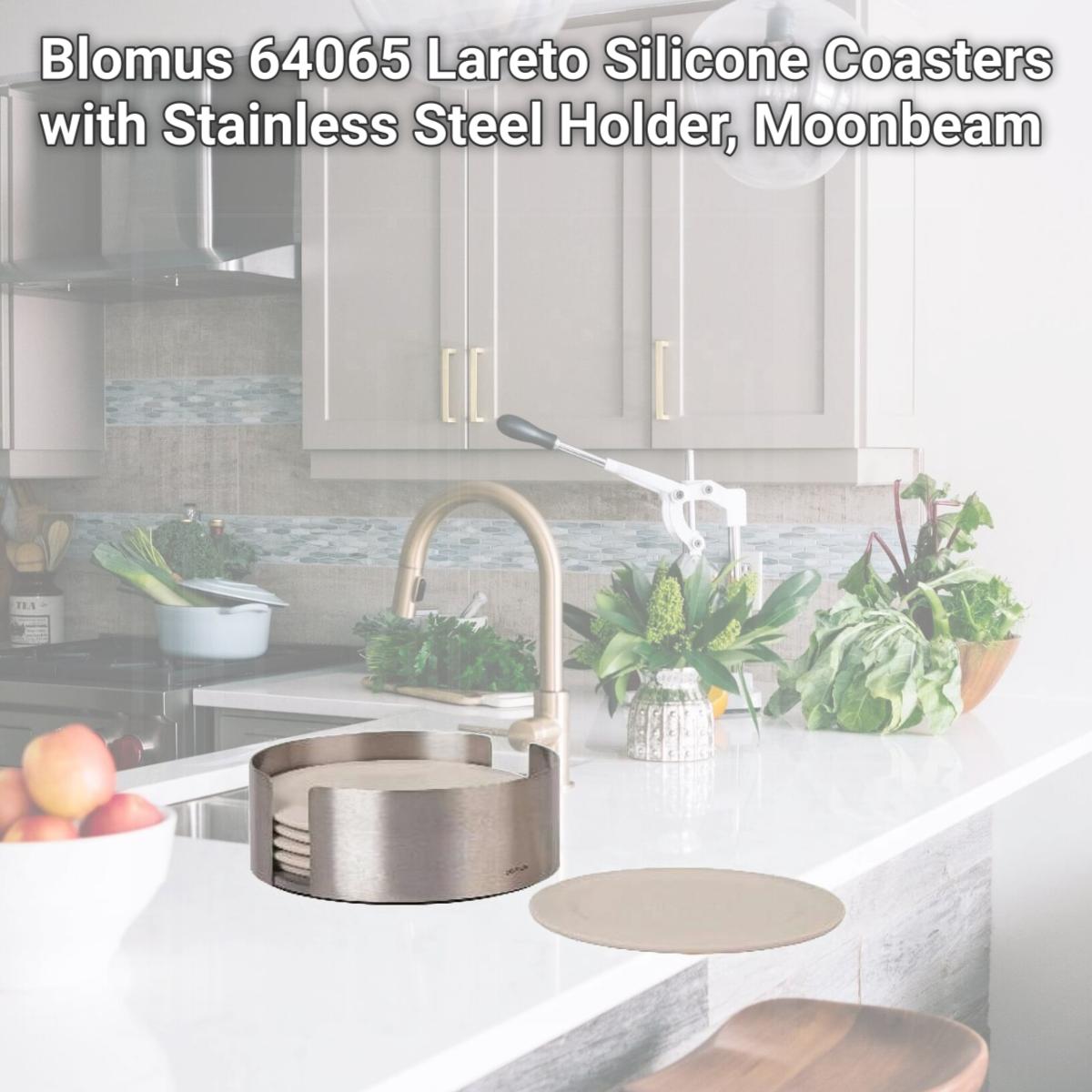 Picture of Blomus 64065 Lareto Silicone Coasters with Stainless Steel Holder, Moonbeam