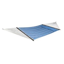 Bliss Hammock Bqo-486 12 Ft. Quilted Reversible Hammock In Olefin With Button Tuft Pillow, Blue Stripe