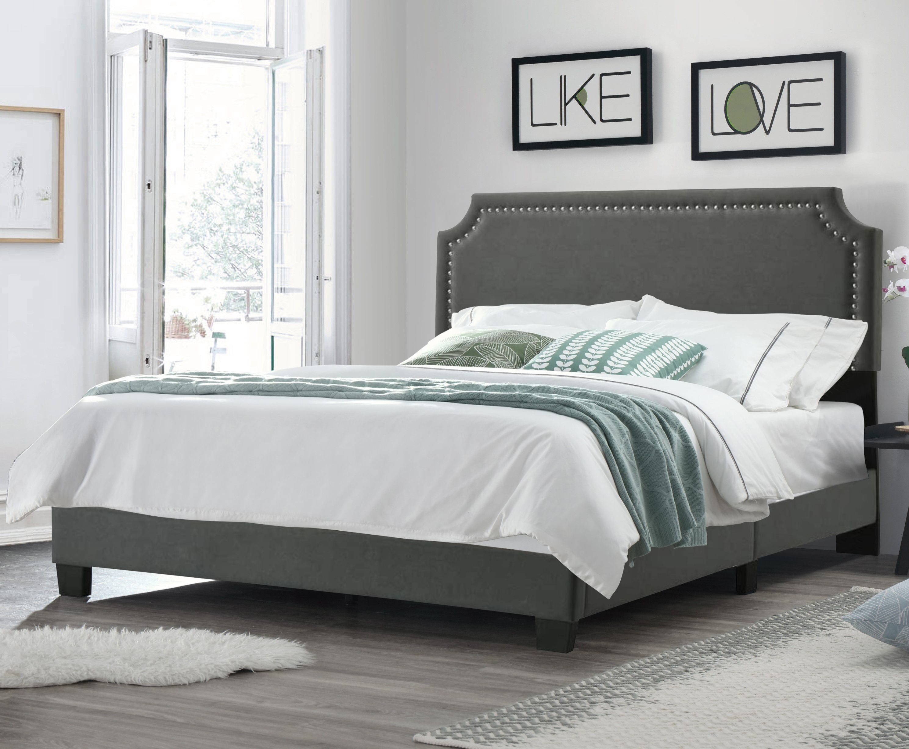 Regal Gray Velvet Upholstered Bed- Full