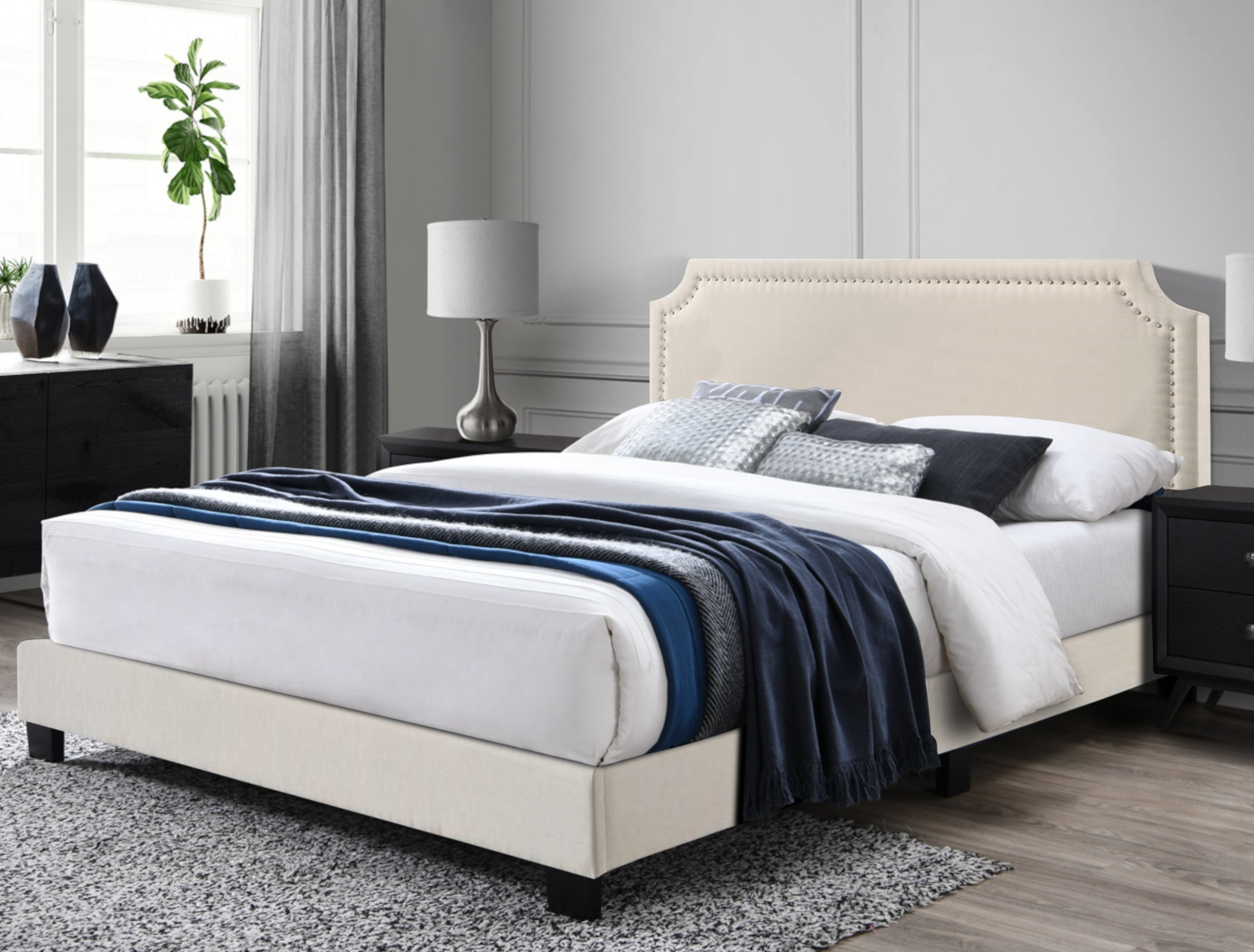 Regal Beige Linen Upholstered Bed- Full