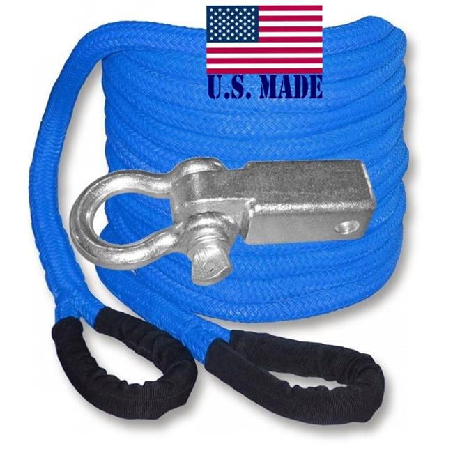 U.s. Made "safety Blue" Safe-t-line® Kinetic Snatch Rope - 1 Inch X 30 Ft With Receiver Shackle Bracket (4x4 Vehicle Recovery)