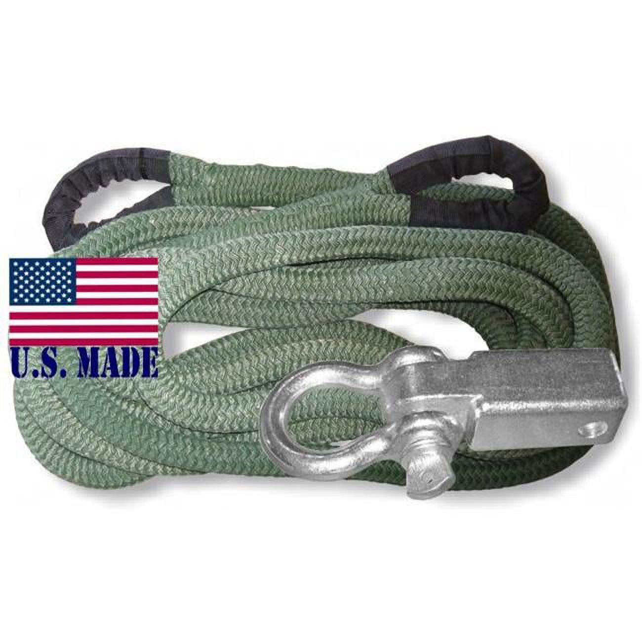 U.s. Made "military Green" Safe-t-line® Kinetic Recovery (snatch) Rope - 1 Inch X 30 Ft With Receiver Shackle Bracket (4x4 Vehicle Recovery)