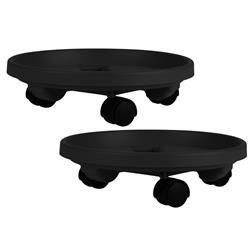 Dotcomcad1400 14 In. Caddy Round Plant Stand Caddy With Wheels Saucer Tray, Black - Pack Of 2