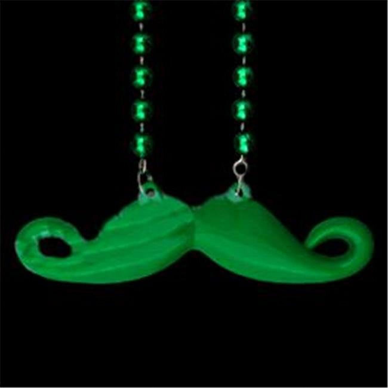 1240020 Funky Mustache Beaded Necklace, Green - Pack Of 12