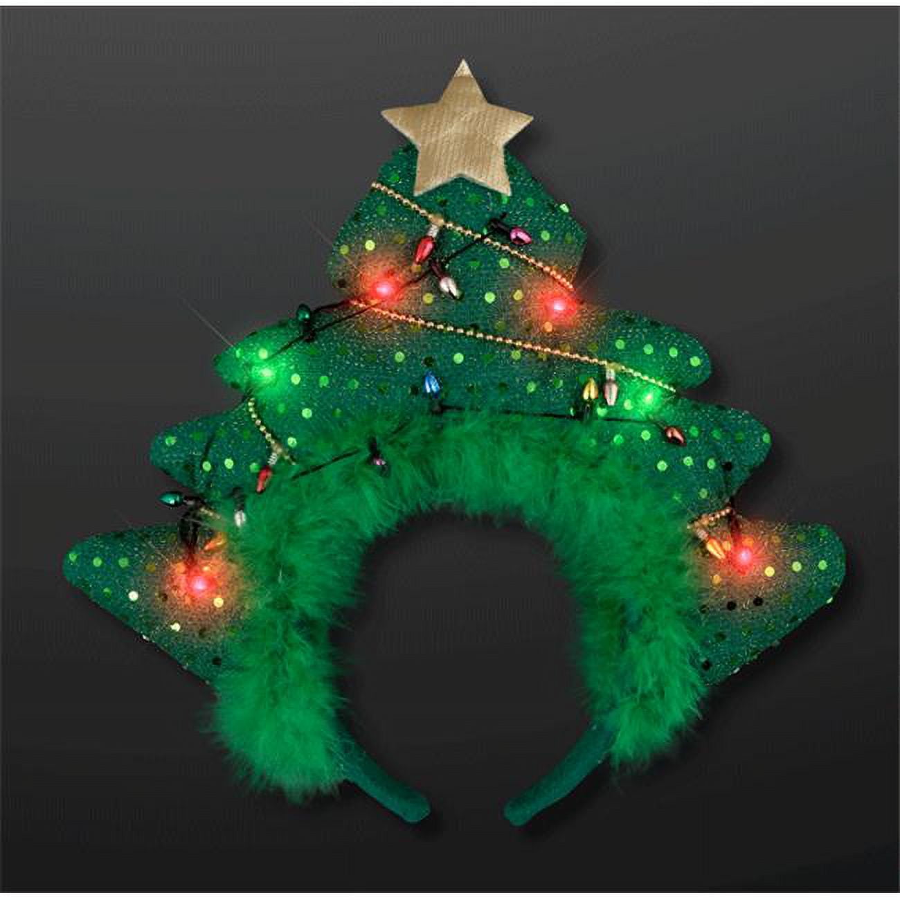 Light Up Green Novelty Sequin Plush Christmas Tree Gold Star Bopper