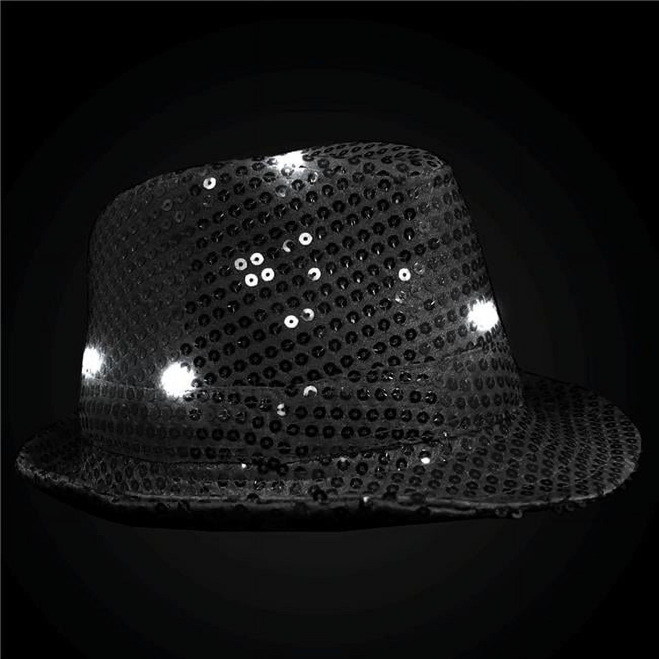 LED Flashing Fedora Hat with Sequins, Black