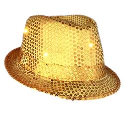 3995445 LED Flashing Light Up Fedora Hat with Gold Sequins