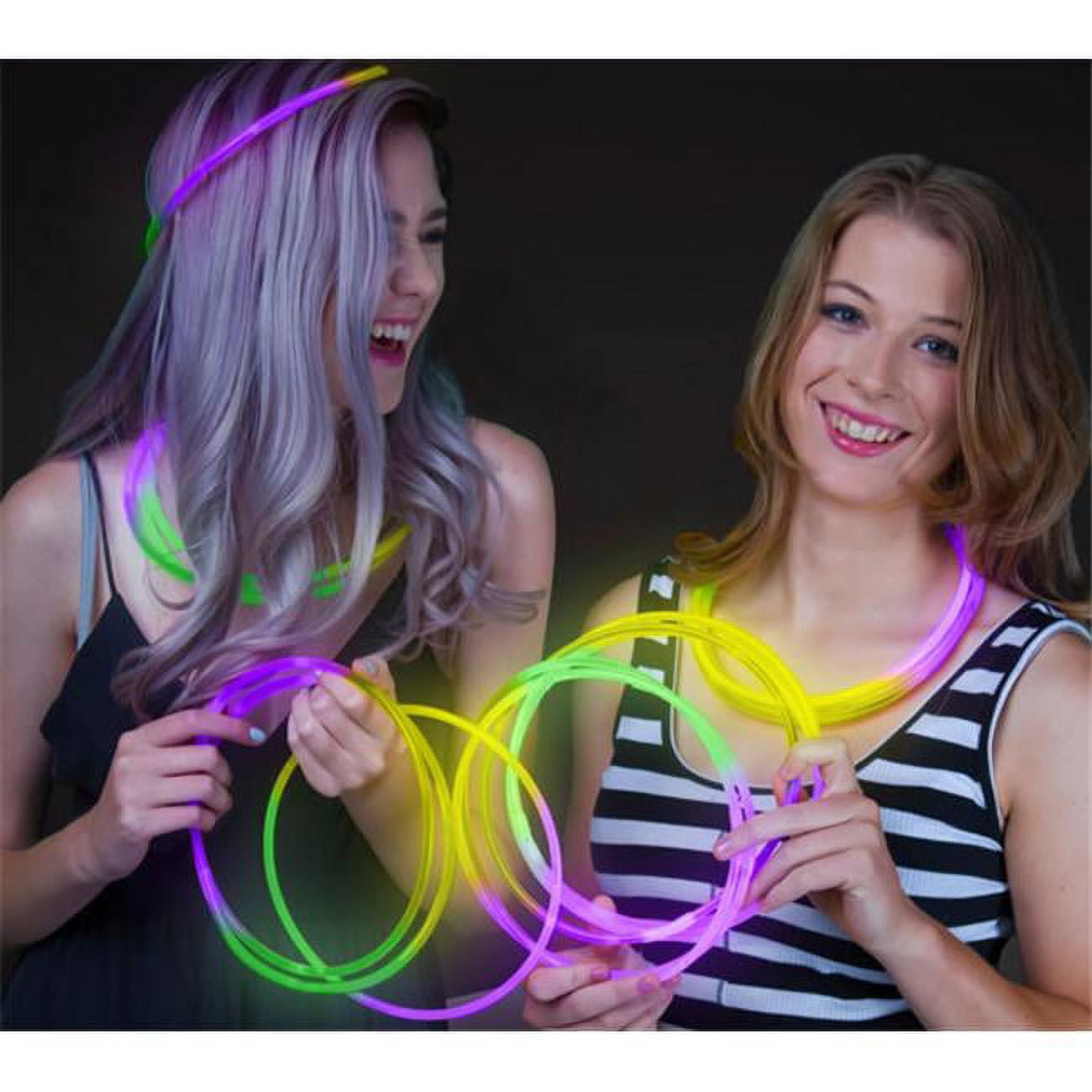 22DCERFT 22 in. Glow in the Dark Tri-Color Necklace, Green, Purple & Yellow - Pack of 50