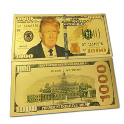 1000 USD Commemorative President Donald Trump Collectible Plated Fake Bank Note, Gold