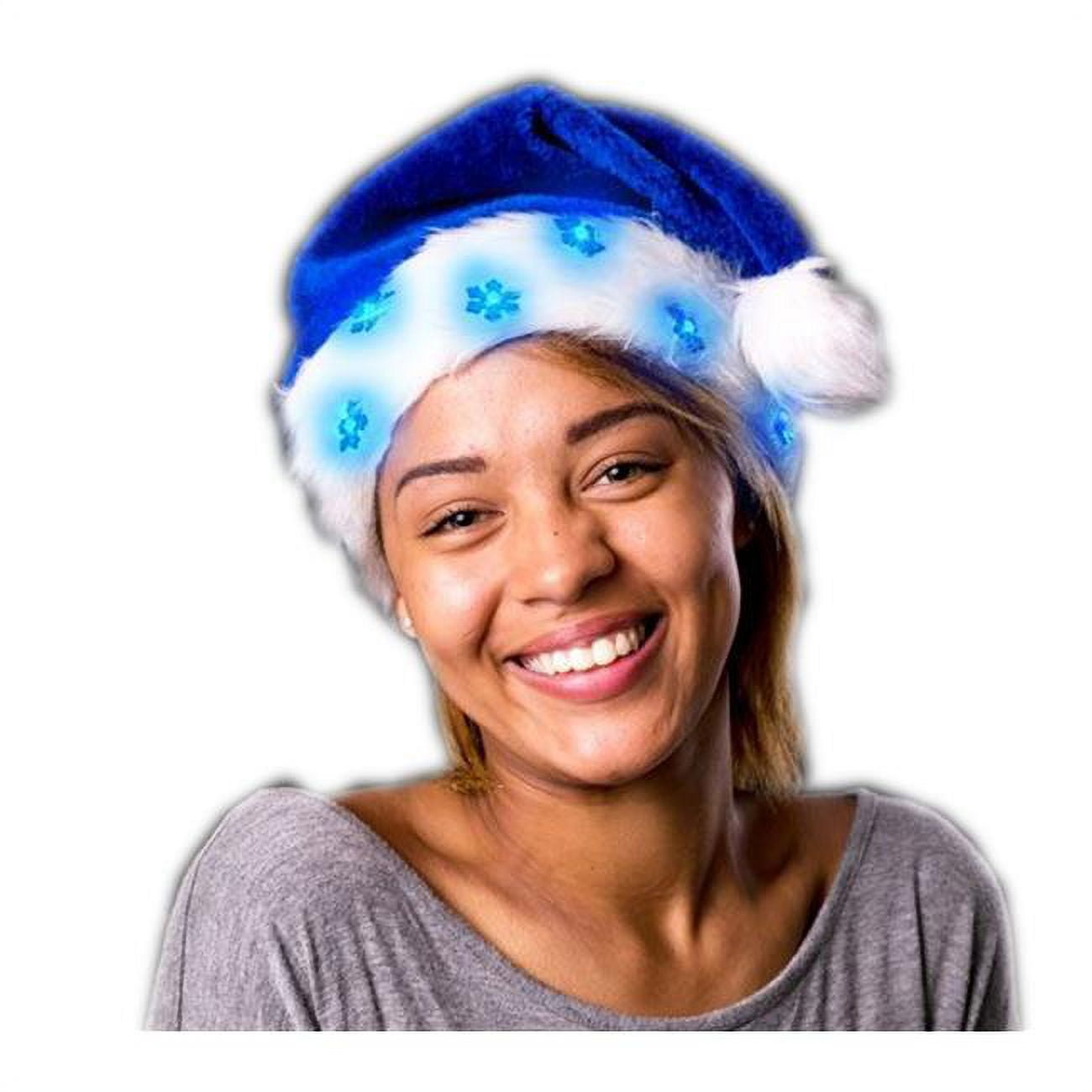 LED Snowflake Santa Claus Faux Fur Plush Hat, Blue