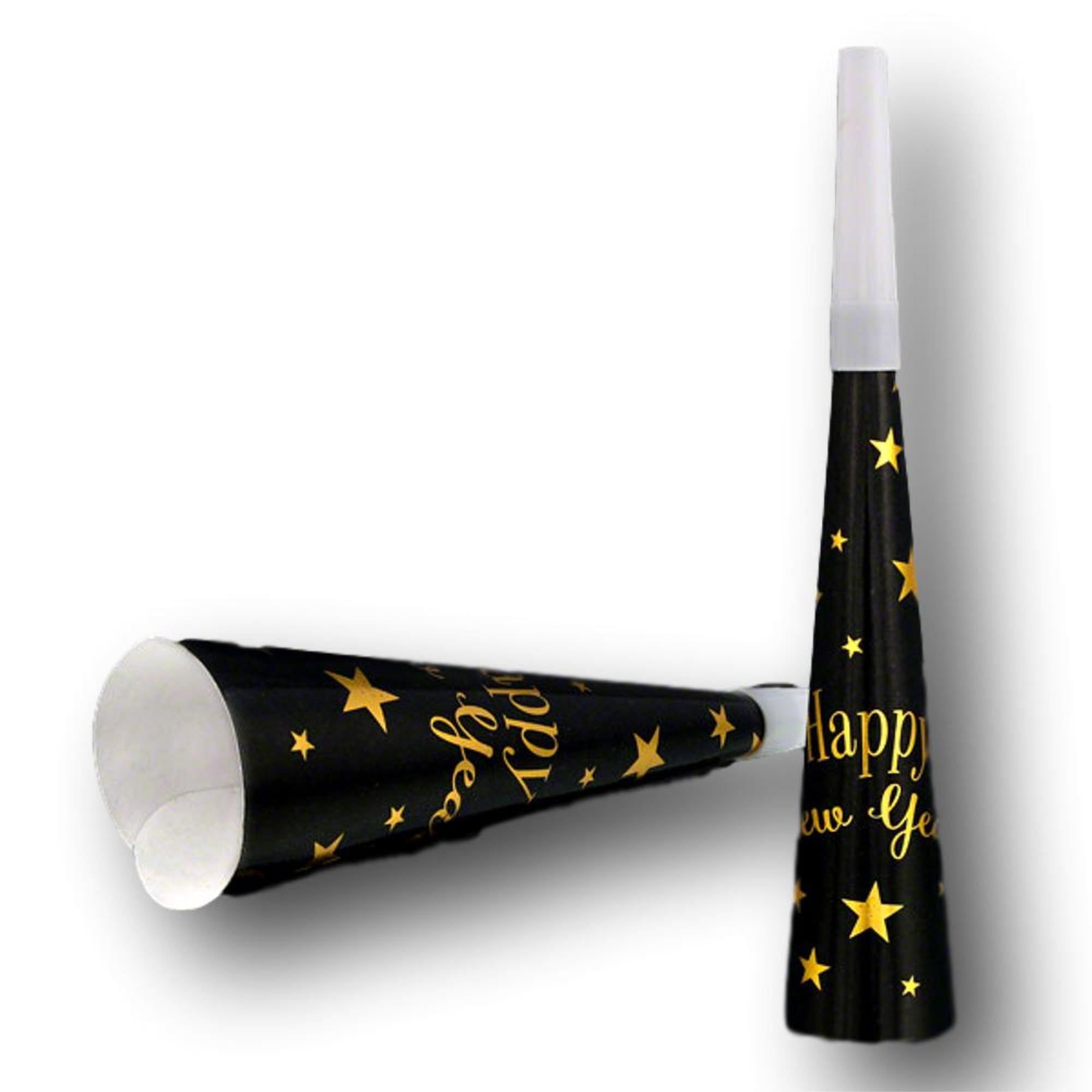 Happy New Year Non-light up Paper Horns Holiday Noisemaker - Pack of 6