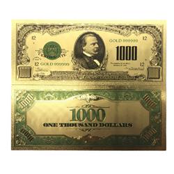 1000 Dollar Collectible American Bill 24k Gold Plated Fake Banknote Currency for Decoration