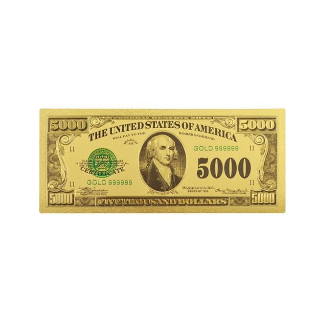 TKUDWWO5K Five Thousand US Dollars 24K Gold Plated Collectible Fake Banknotes for Decoration