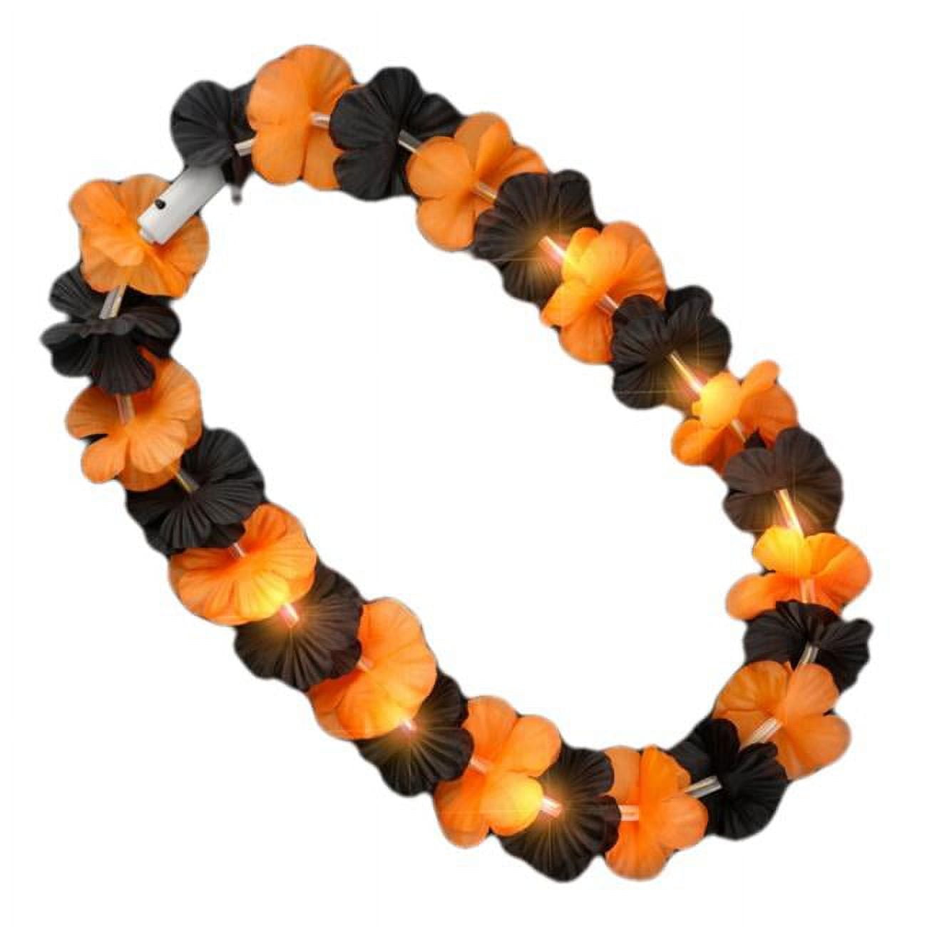LUHFLLNK-BLKOR Light Up Halloween Hawaiian Flower Lei, Black & Orange