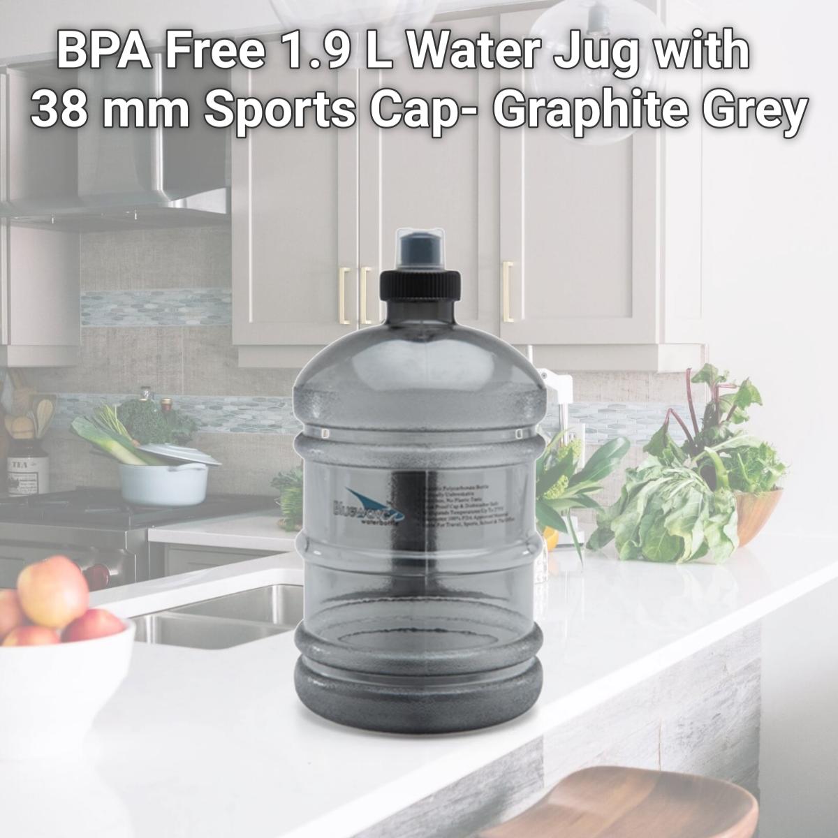 Picture of Bluewave Lifestyle PK19LH-38-Grey BPA Free 1.9 L Water Jug with 38 mm Sports Cap- Graphite Grey
