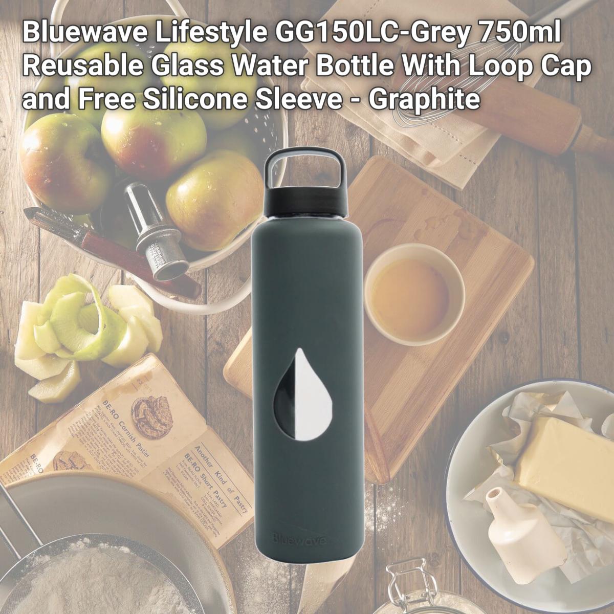 Picture of Bluewave Lifestyle GG150LC-Grey 750ml Reusable Glass Water Bottle With Loop Cap and Free Silicone Sleeve - Graphite