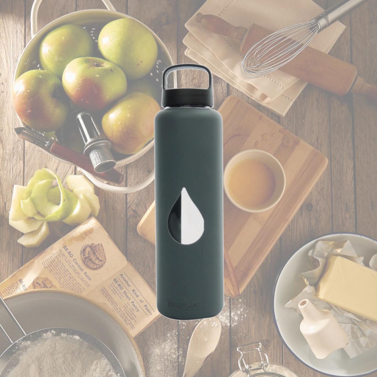 Picture of Bluewave Lifestyle GG150LC-Grey 750ml Reusable Glass Water Bottle With Loop Cap and Free Silicone Sleeve - Graphite