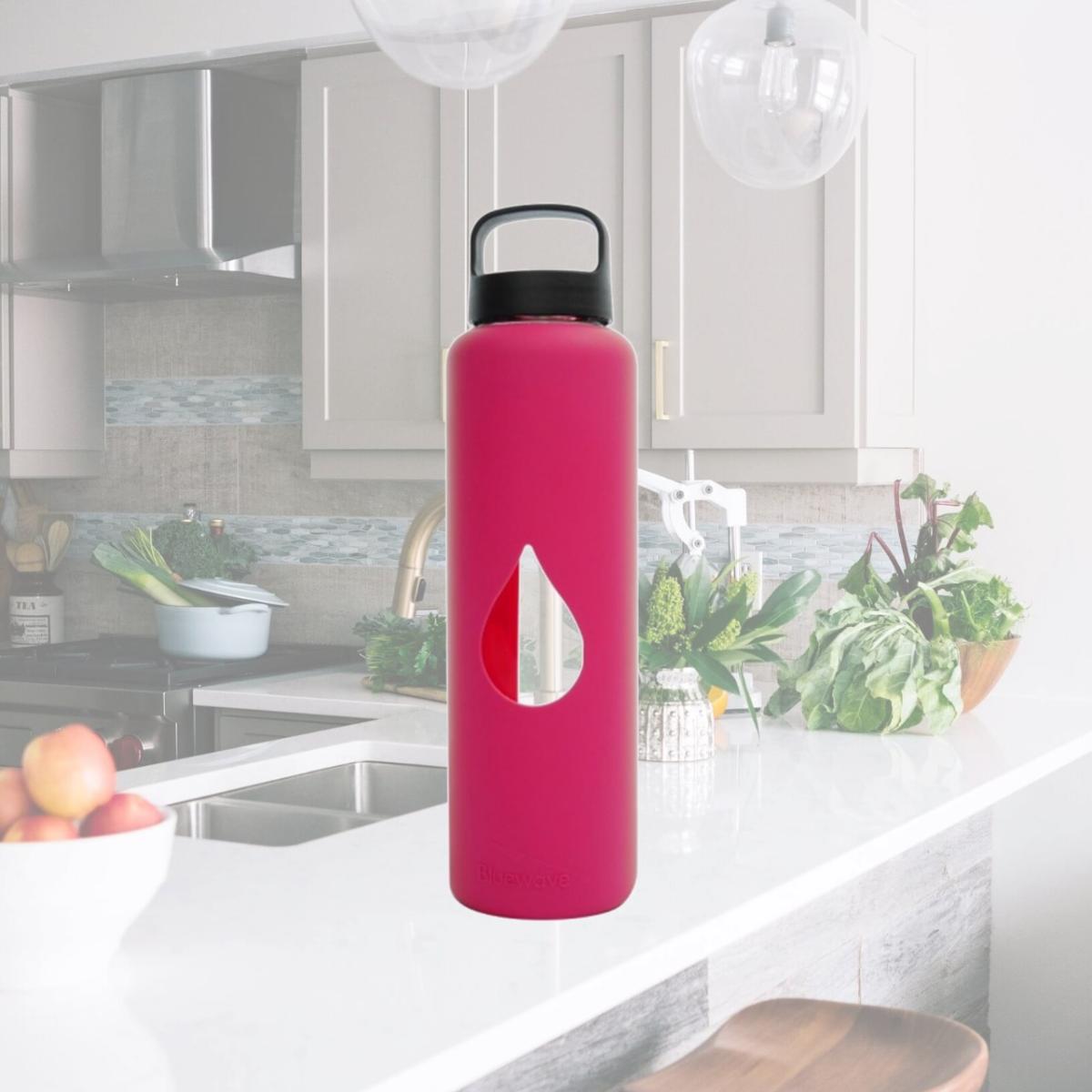 Picture of Bluewave Lifestyle GG150LC-Pink 750ml Reusable Glass Water Bottle With Loop Cap and Free Silicone Sleeve - Candy
