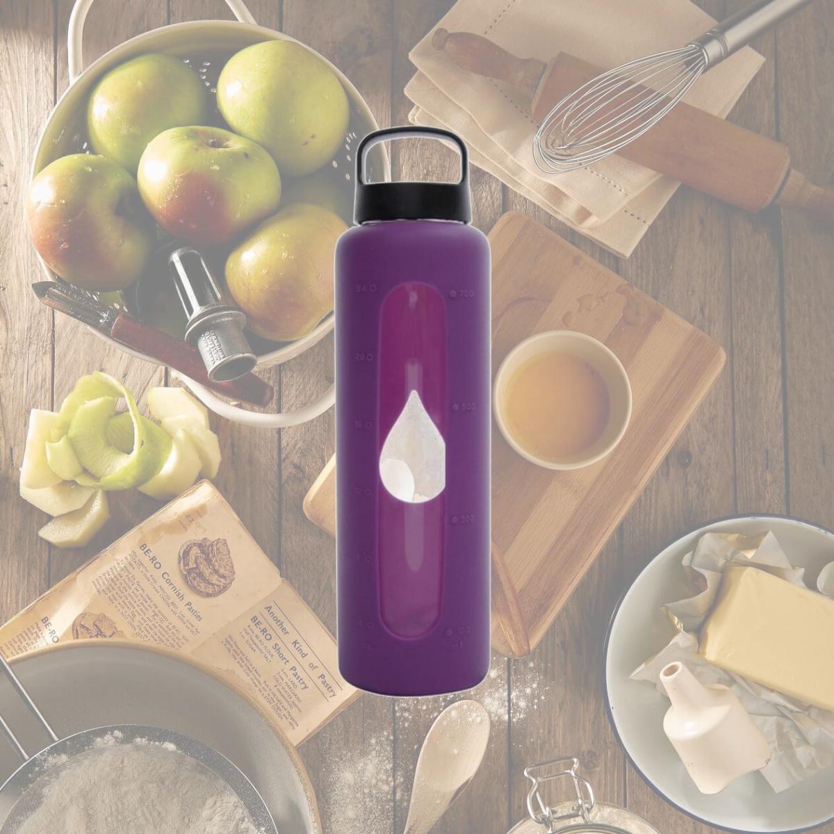Picture of Bluewave Lifestyle GG150LC-Purple 750ml Reusable Glass Water Bottle With Loop Cap and Free Silicone Sleeve - Iris