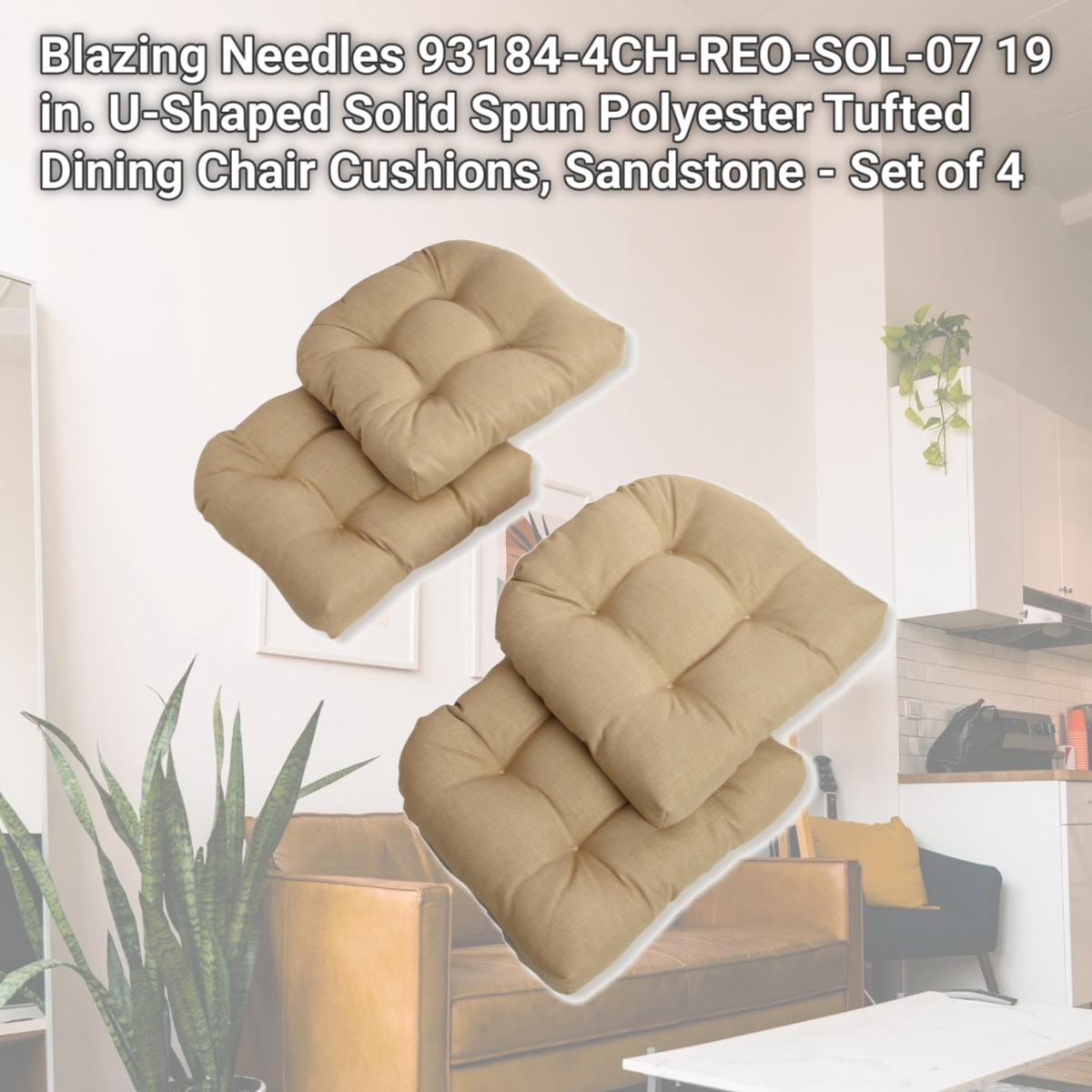 Picture of Blazing Needles 93184-4CH-REO-SOL-07 19 in. U-Shaped Solid Spun Polyester Tufted Dining Chair Cushions, Sandstone - Set of 4