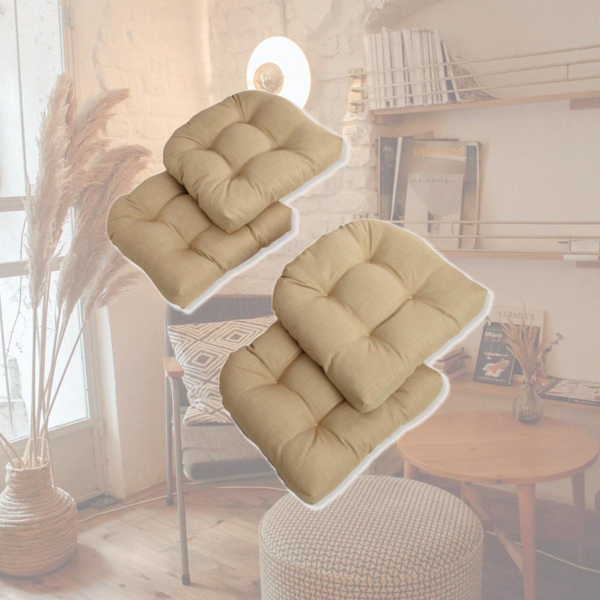 Picture of Blazing Needles 93184-4CH-REO-SOL-07 19 in. U-Shaped Solid Spun Polyester Tufted Dining Chair Cushions, Sandstone - Set of 4