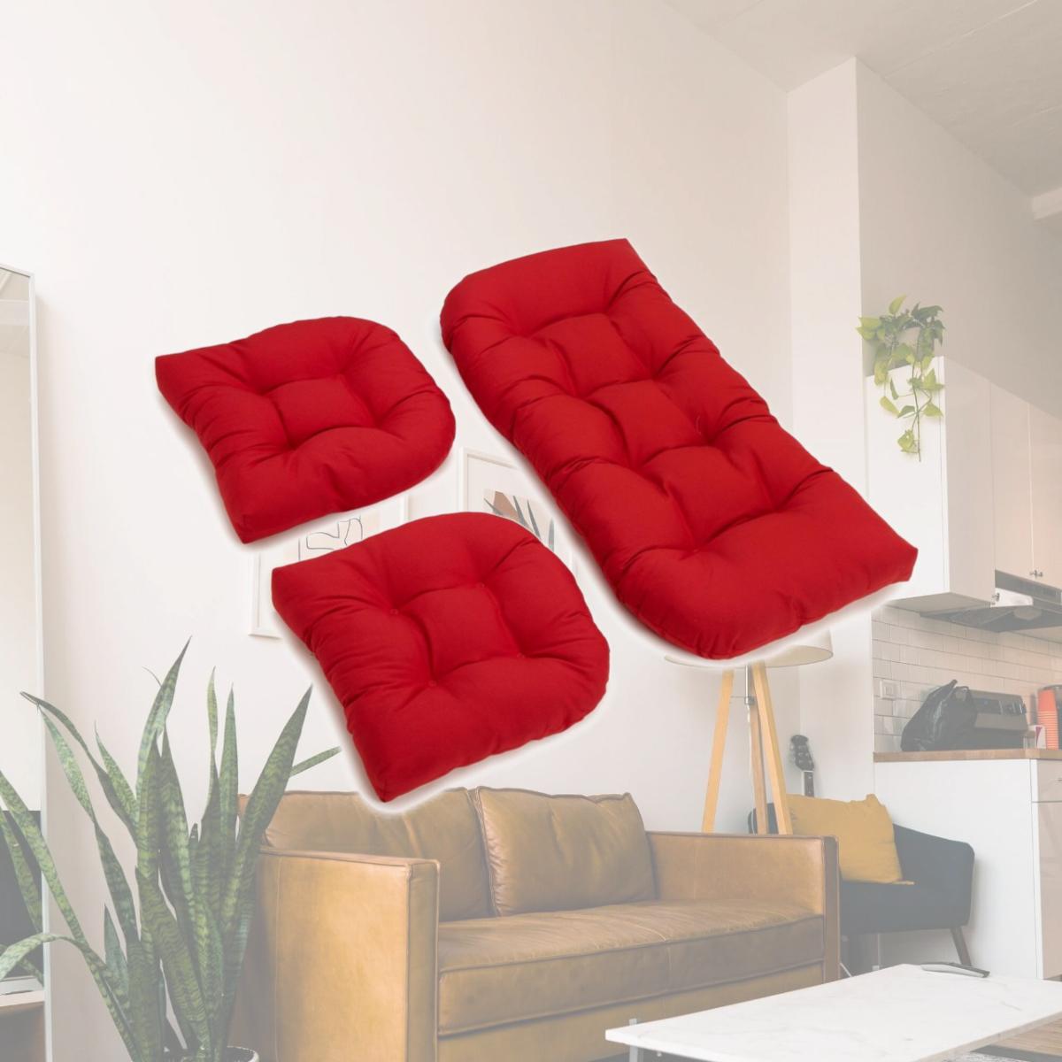Picture of Blazing Needles 93180-S3-TW-RD U-Shaped Twill Tufted Settee Cushion Set, Red - Set of 3