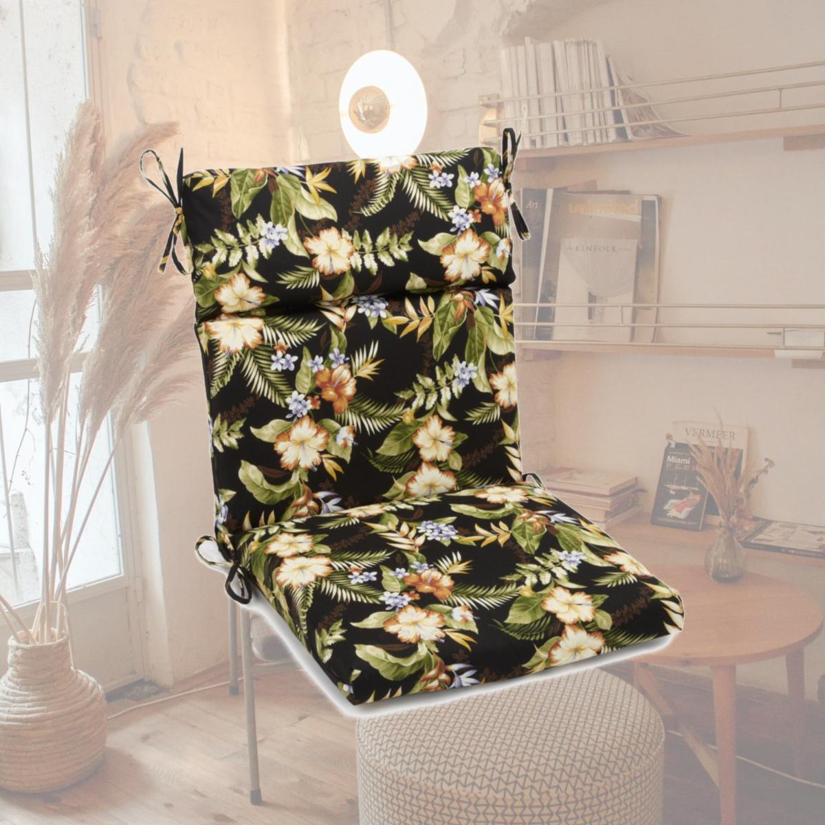 Picture of Blazing Needles 920X42FP-S1-REO-12 20 x 42 in. Spun Polyester Patterned Outdoor Squared Seat & Back Chair Cushion&#44; Freeport Ebony