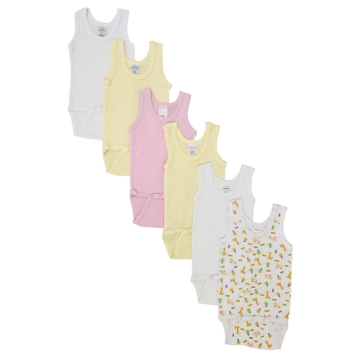 NC-0509L Baby Girl 6 Piece Onezies Bodysuit & Tank Tops, White - Large