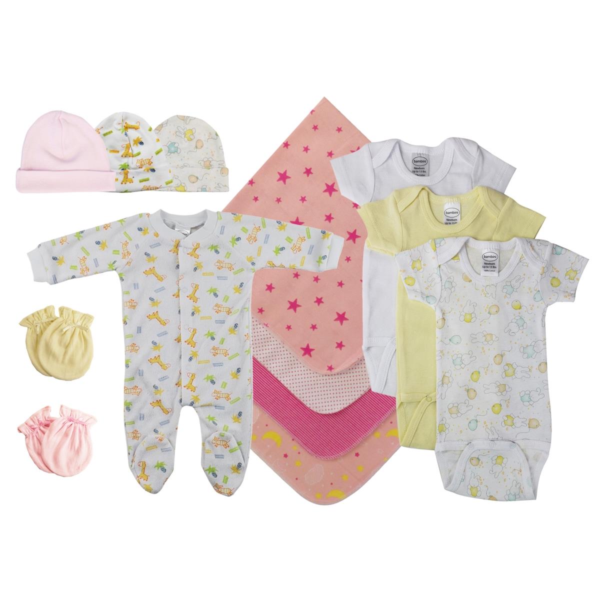 NC-0535M Baby Girls 13 Piece Layette Sets, White & Pink - Medium