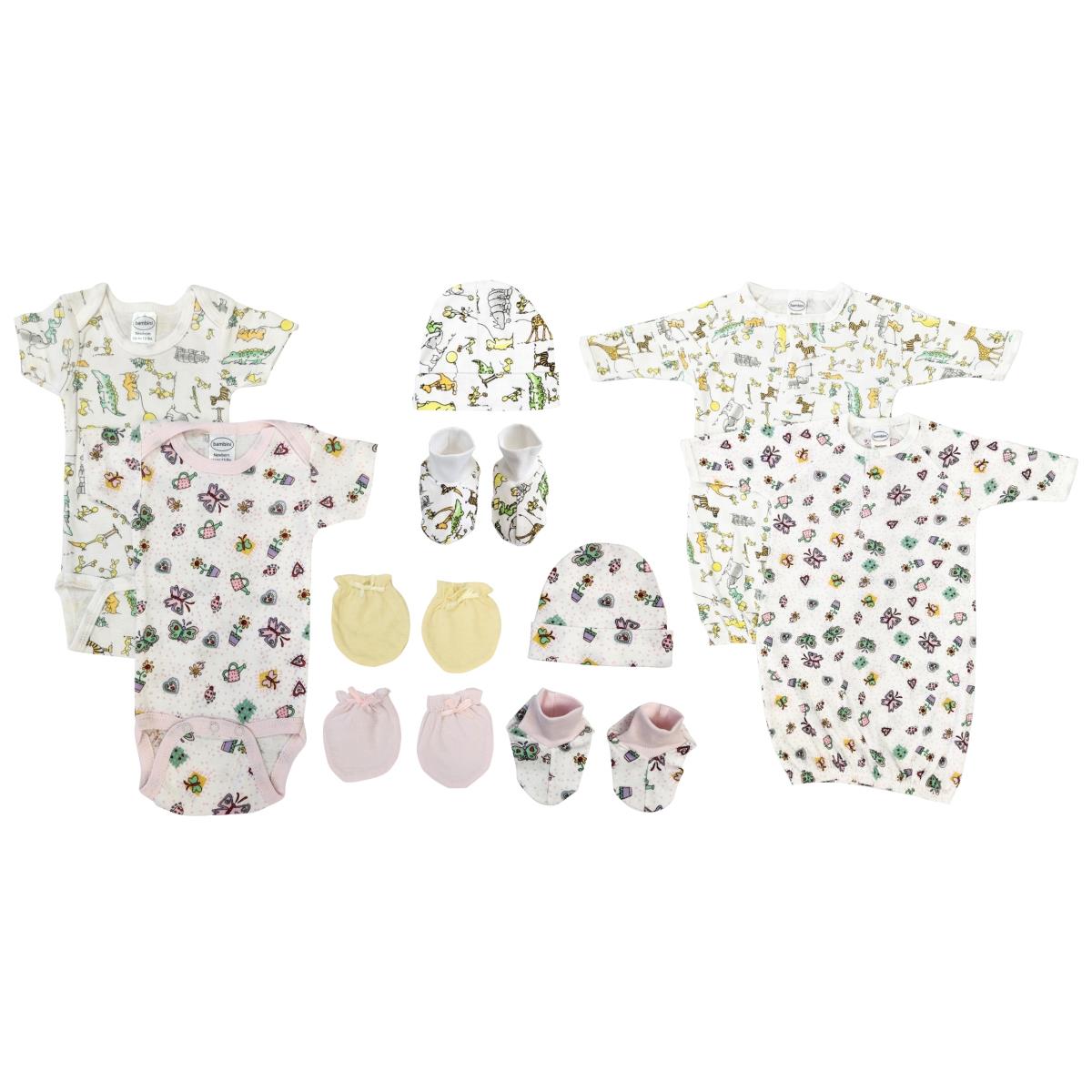 NC-0614 Newborn Baby Girl 10 Piece Layette Sets, White & Pink